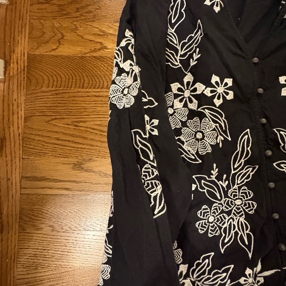 Pilcro Anthropologie Tavi Floral Embroidered Linen Buttondown 3X Plus Boho - Picture 5 of 9